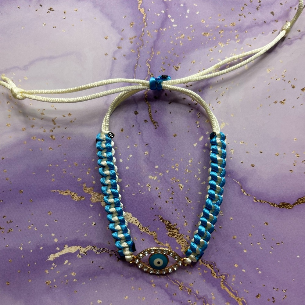 Handmade nylon satin adjustable bracelet with evil eye charm